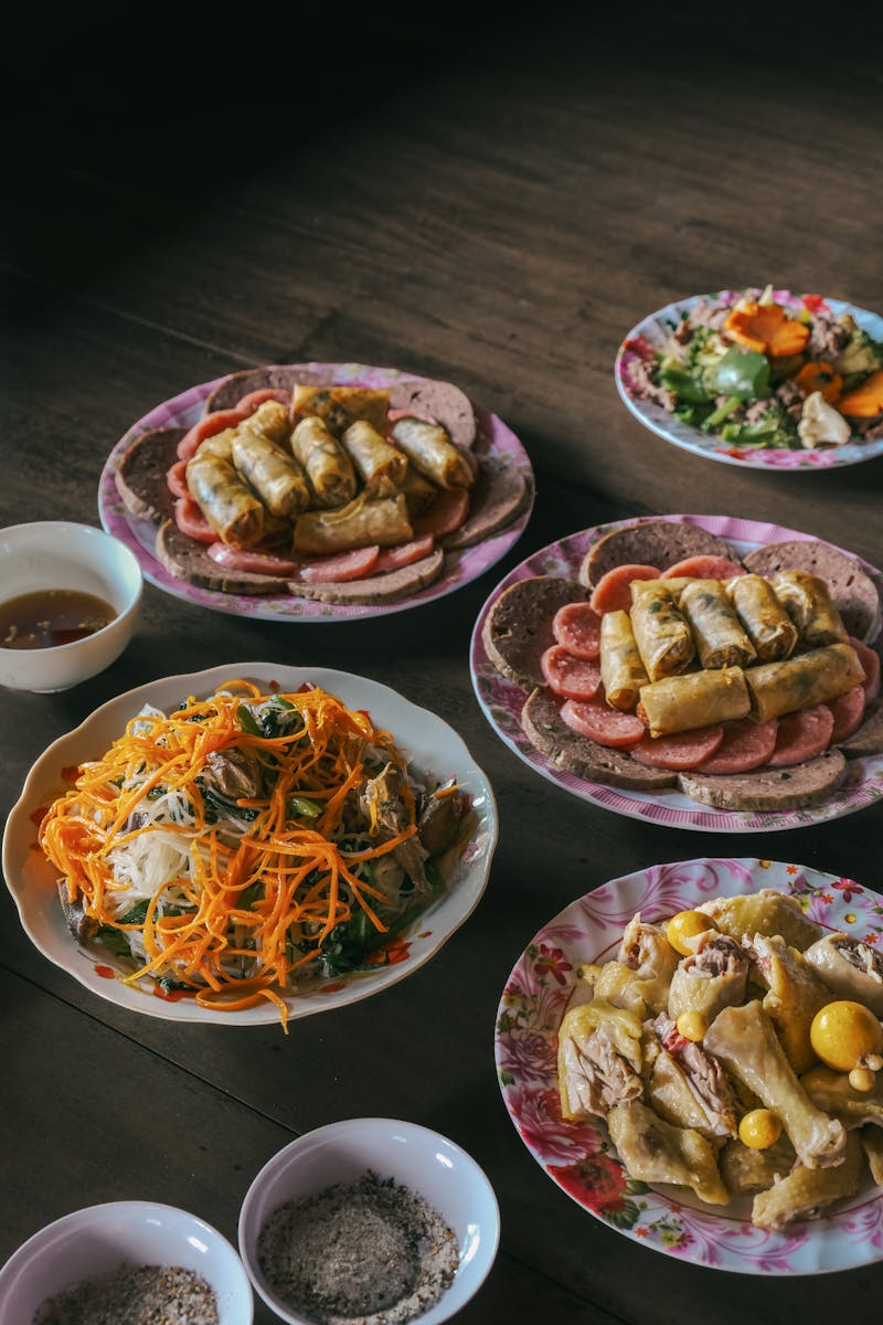 Captivating spread of Vietnamese dishes featuring traditional flavors and ingredients.