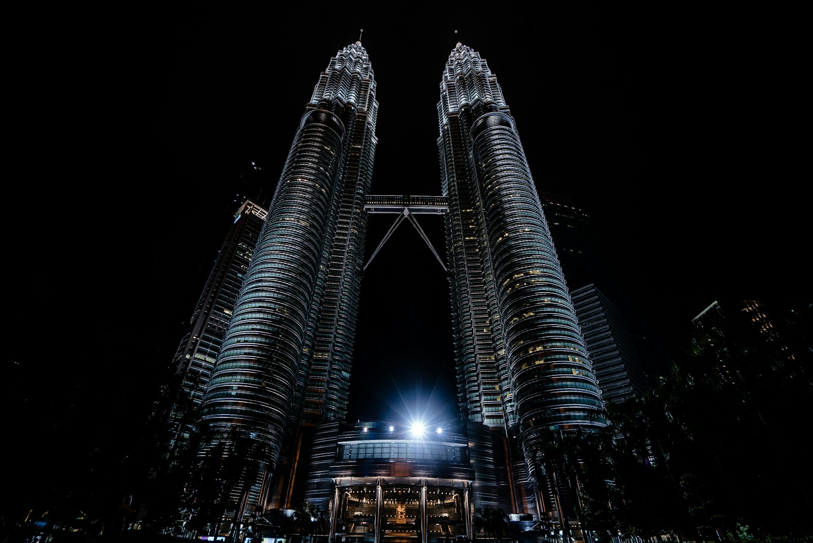 lighted Petronas Towers, Kuala Lumpur, Malaysia at night